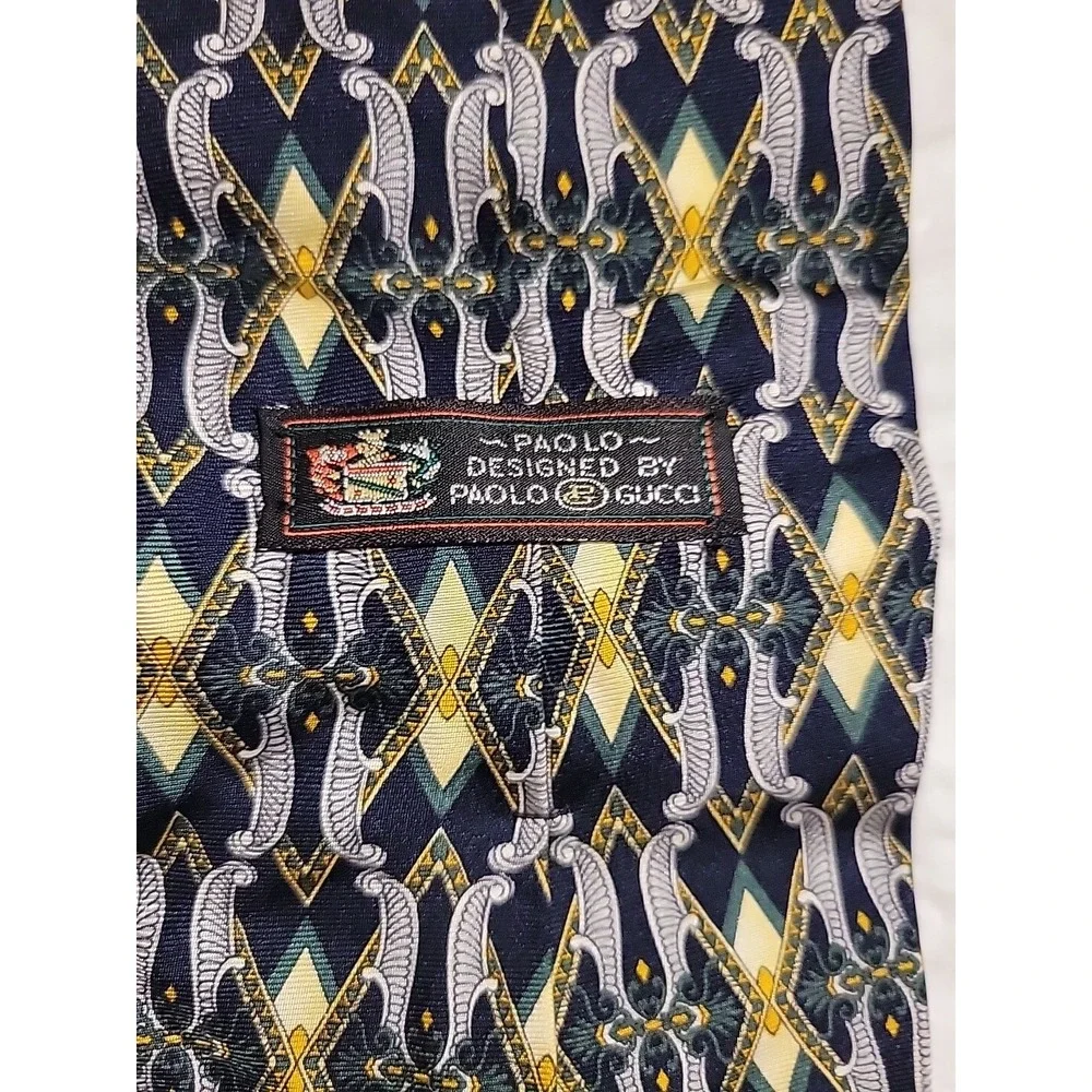🇮🇹 Paolo‎ Gucci Silk Tie Vintage Made In Italy Elegant Print 